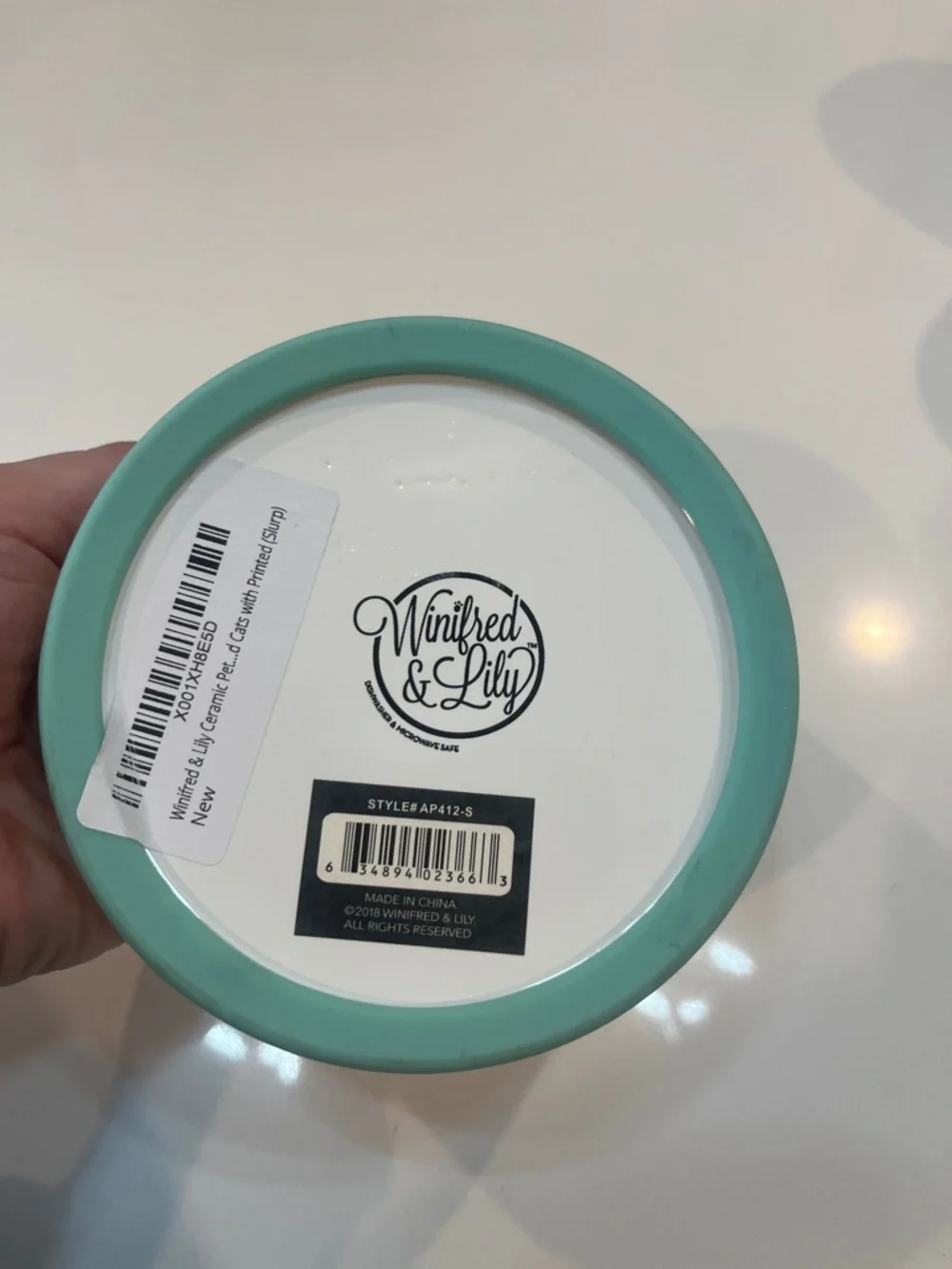 Ceramic Dog Bowl in White with Mint Accent - SLURP Design